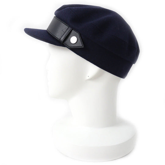 HERMES Casquette Outer: 82% wool, Outer: 18% nylon, Leather part: sheepskin, Lining: 65% rayon, Lining: 35% silk Navy Saint-Malo Women Used Authentic