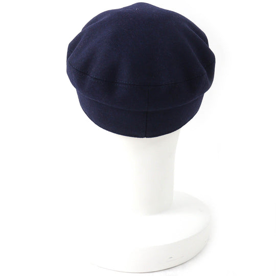HERMES Casquette Outer: 82% wool, Outer: 18% nylon, Leather part: sheepskin, Lining: 65% rayon, Lining: 35% silk Navy Saint-Malo Women Used Authentic