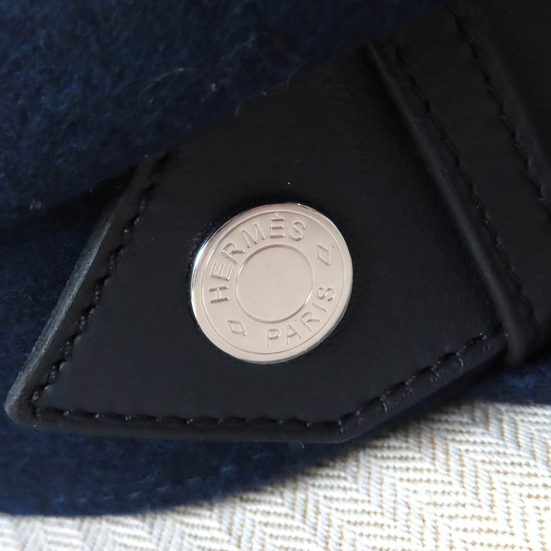 HERMES Casquette Outer: 82% wool, Outer: 18% nylon, Leather part: sheepskin, Lining: 65% rayon, Lining: 35% silk Navy Saint-Malo Women Used Authentic