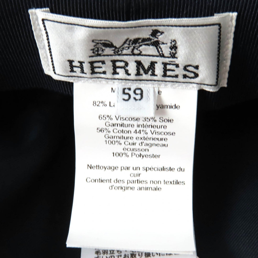 HERMES Casquette Outer: 82% wool, Outer: 18% nylon, Leather part: sheepskin, Lining: 65% rayon, Lining: 35% silk Navy Saint-Malo Women Used Authentic