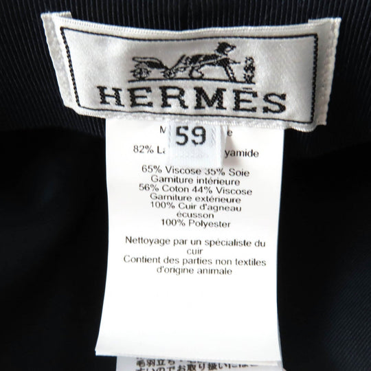 HERMES Casquette Outer: 82% wool, Outer: 18% nylon, Leather part: sheepskin, Lining: 65% rayon, Lining: 35% silk Navy Saint-Malo Women Used Authentic