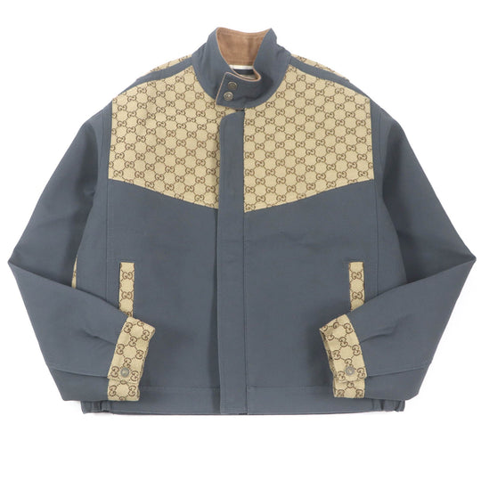 GUCCI Blouson 742855 Main: 100% cotton, Part: 70% cotton, Part: 30% polyester, Sleeve lining: 100% rayon Charcoal type Cotton Canvas GG Supreme Jacket mens 50 Used Authentic