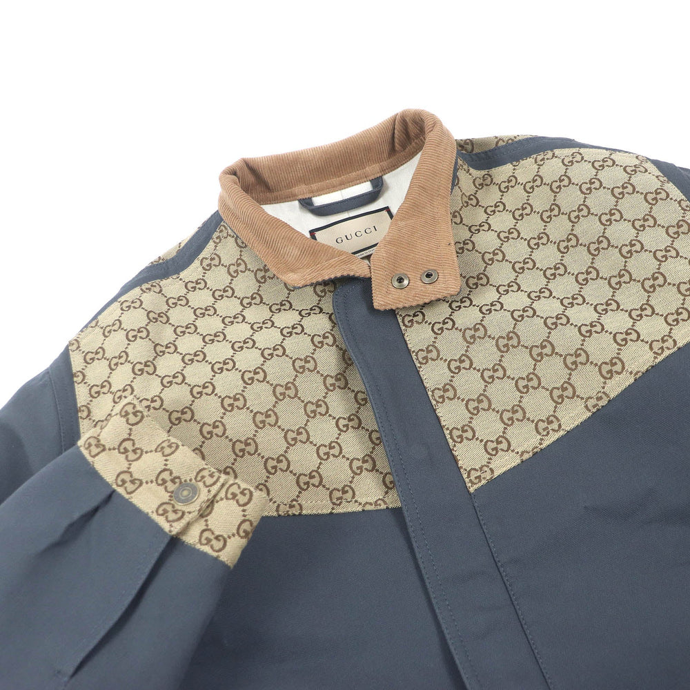GUCCI Blouson 742855 Main: 100% cotton, Part: 70% cotton, Part: 30% polyester, Sleeve lining: 100% rayon Charcoal type Cotton Canvas GG Supreme Jacket mens 50 Used Authentic