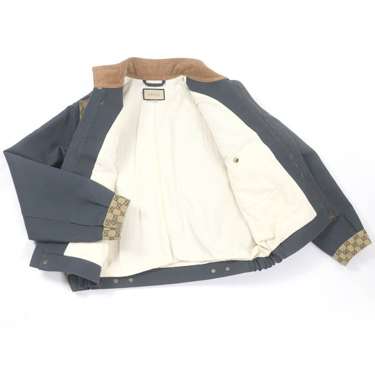 GUCCI Blouson 742855 Main: 100% cotton, Part: 70% cotton, Part: 30% polyester, Sleeve lining: 100% rayon Charcoal type Cotton Canvas GG Supreme Jacket mens 50 Used Authentic