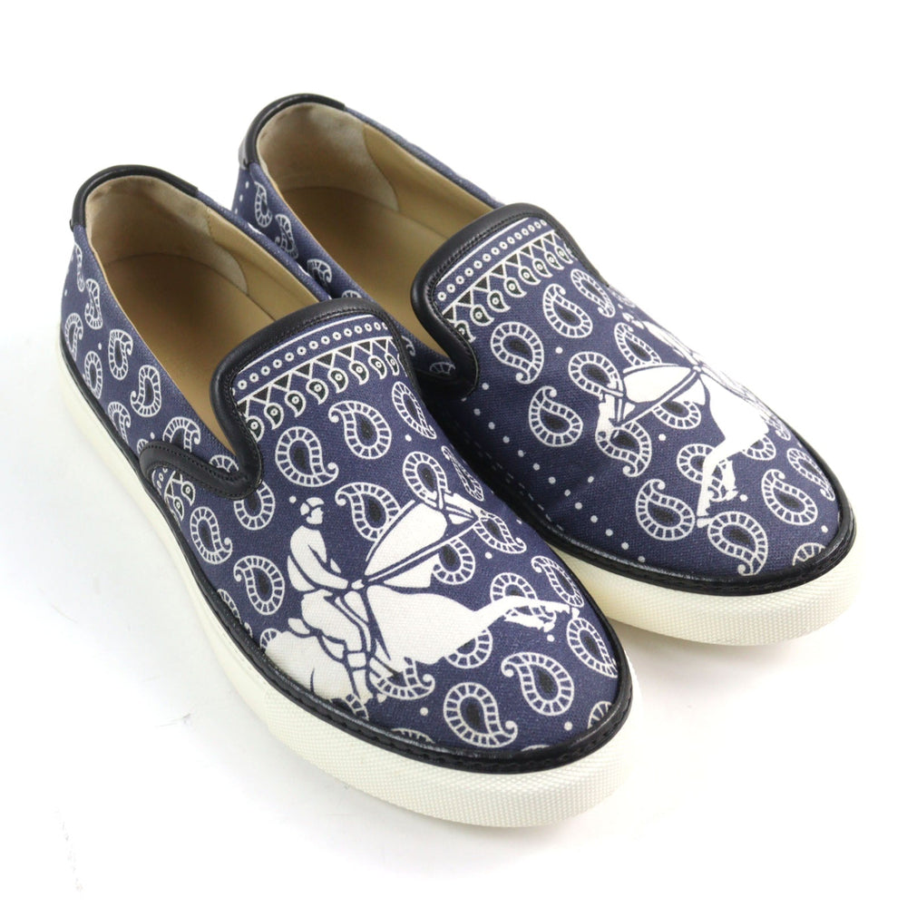 HERMES Low cut sneakers Main: Canvas, Part: Leather Navy white mens 41.5 Used Authentic
