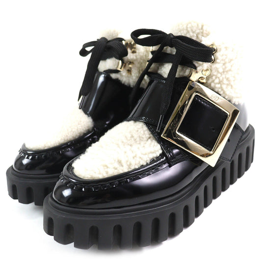ROGERVIVIER Ankle boots RVW6463385 Main: Patent leather, Main: Mouton Black white gold Women 36 Used Authentic