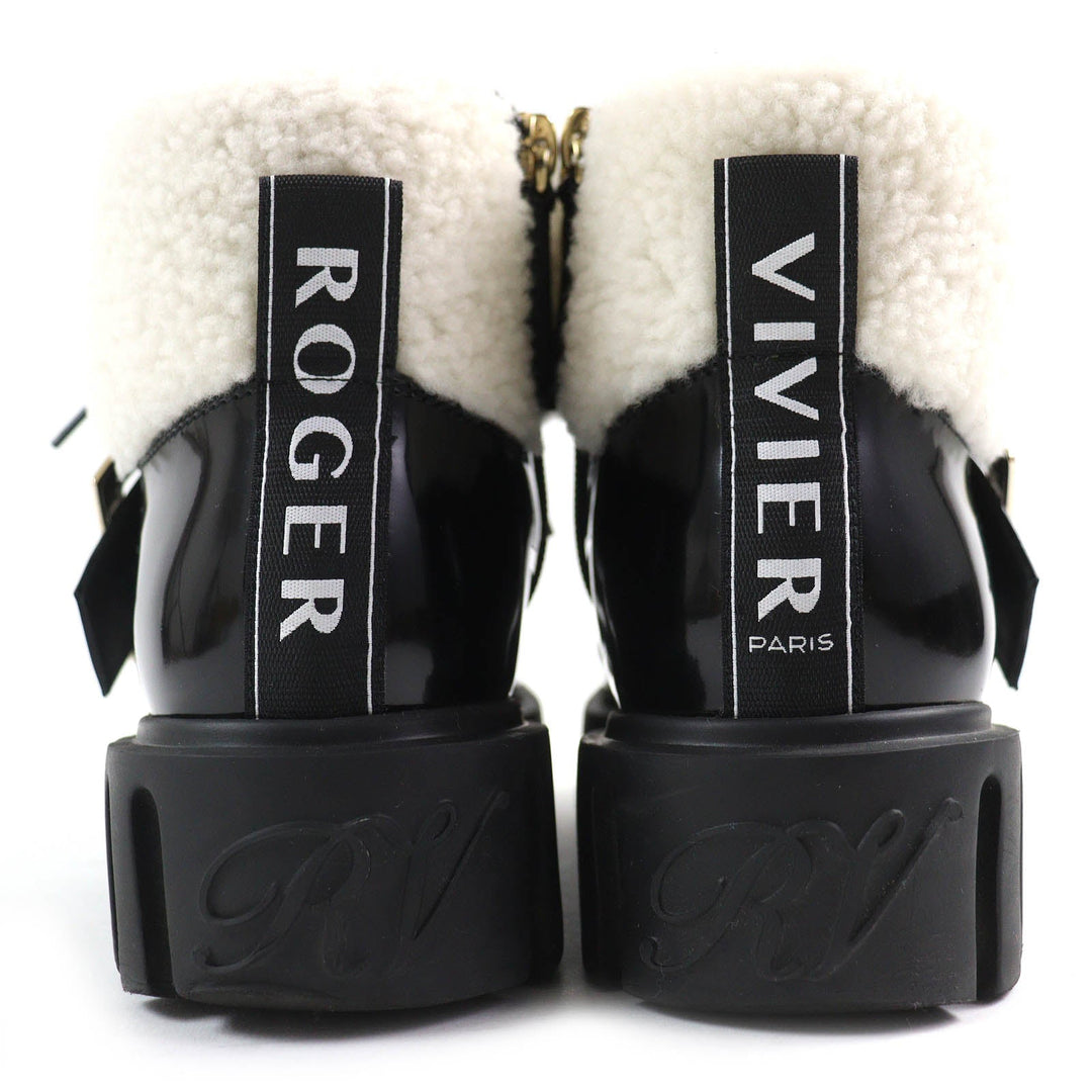 ROGERVIVIER Ankle boots RVW6463385 Main: Patent leather, Main: Mouton Black white gold Women 36 Used Authentic