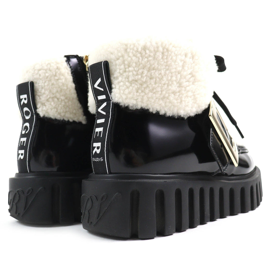 ROGERVIVIER Ankle boots RVW6463385 Main: Patent leather, Main: Mouton Black white gold Women 36 Used Authentic
