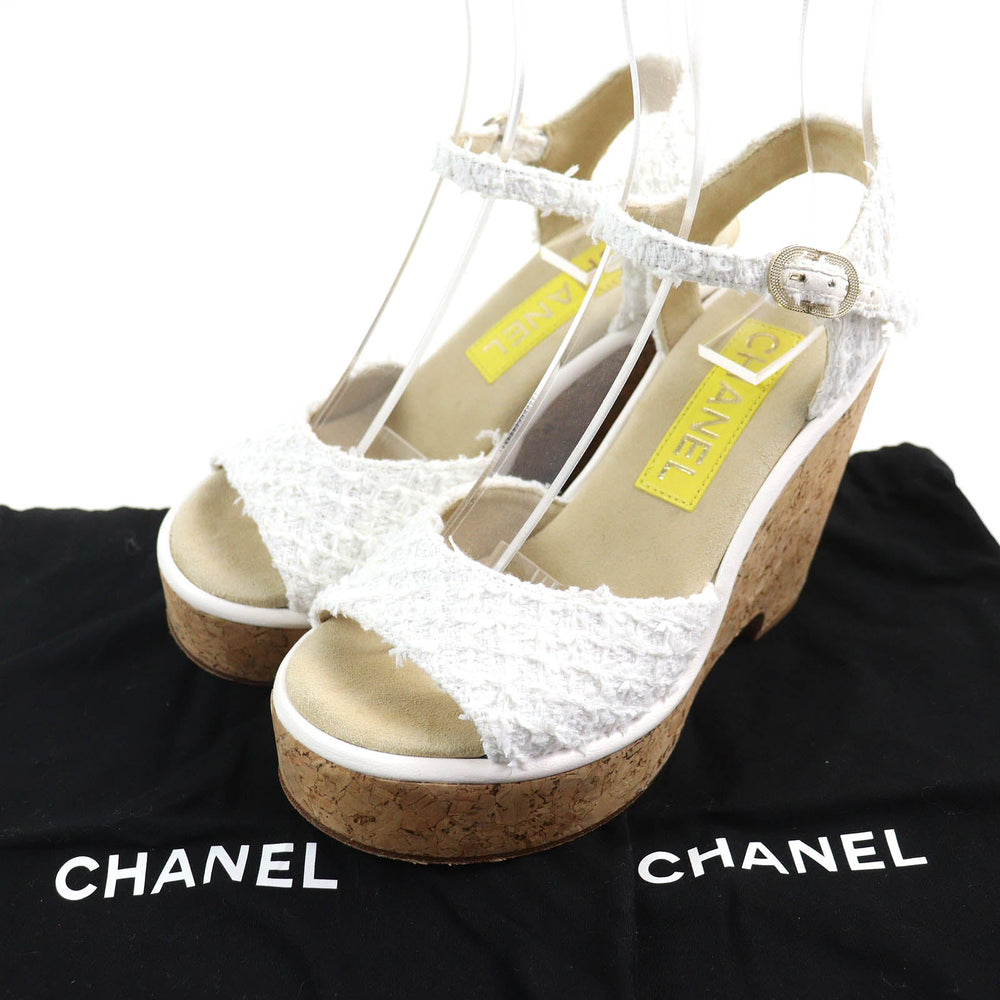 CHANEL Sandals G39812 Main: Tweed, Part: Cork White natural Women 35 Used Authentic