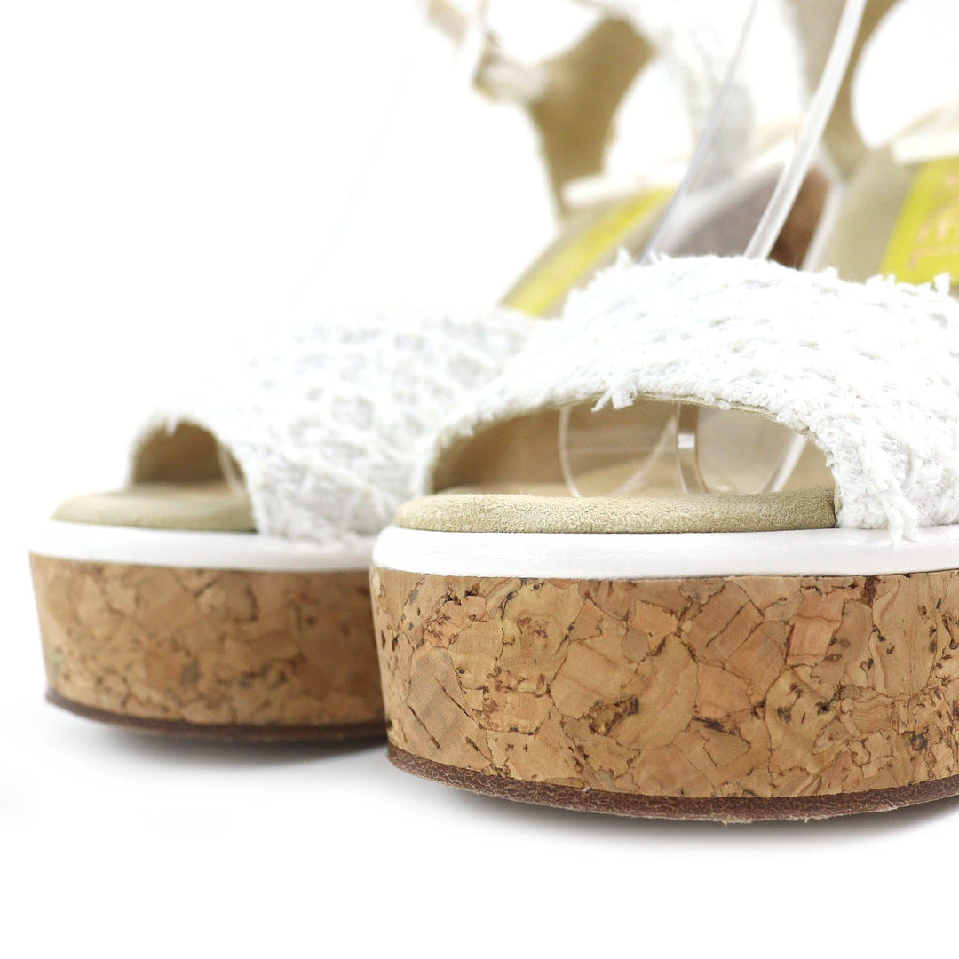 CHANEL Sandals G39812 Main: Tweed, Part: Cork White natural Women 35 Used Authentic