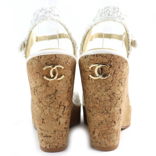 CHANEL Sandals G39812 Main: Tweed, Part: Cork White natural Women 35 Used Authentic