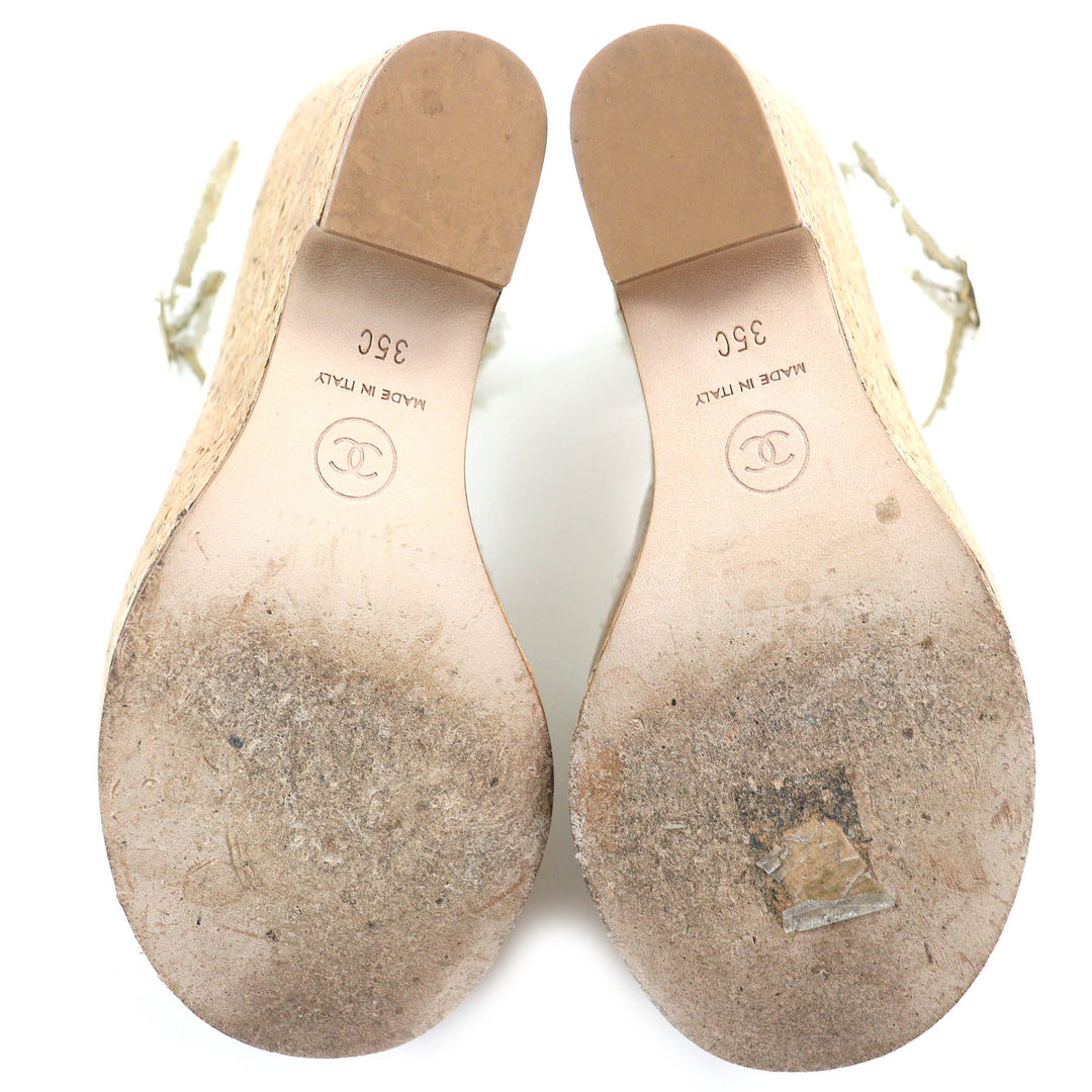 CHANEL Sandals G39812 Main: Tweed, Part: Cork White natural Women 35 Used Authentic