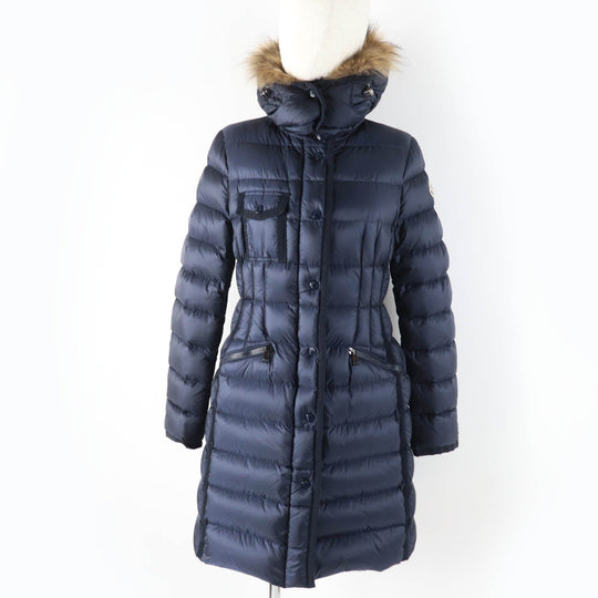 MONCLER down coat Main: 100% nylon, Lining: 100% nylon, Filling: 90% down, Filling: 10% feather, Fur: raccoon Navy HERMIFUR Women 1 Used Authentic