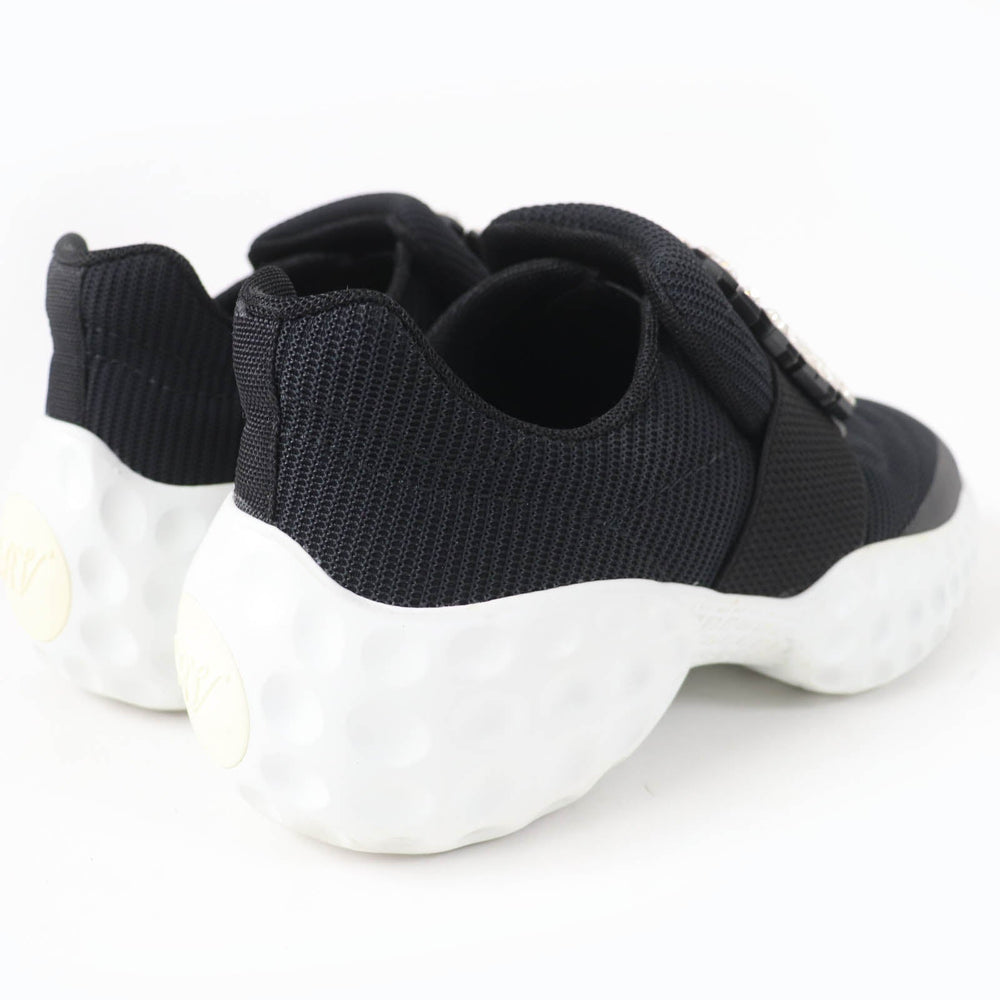 ROGERVIVIER sneakers Tech Fabric , Scuba Fabric , Leather black VIV RUN RIGHT Strass Buckle Sneakers Women 35 1/2 Used Authentic