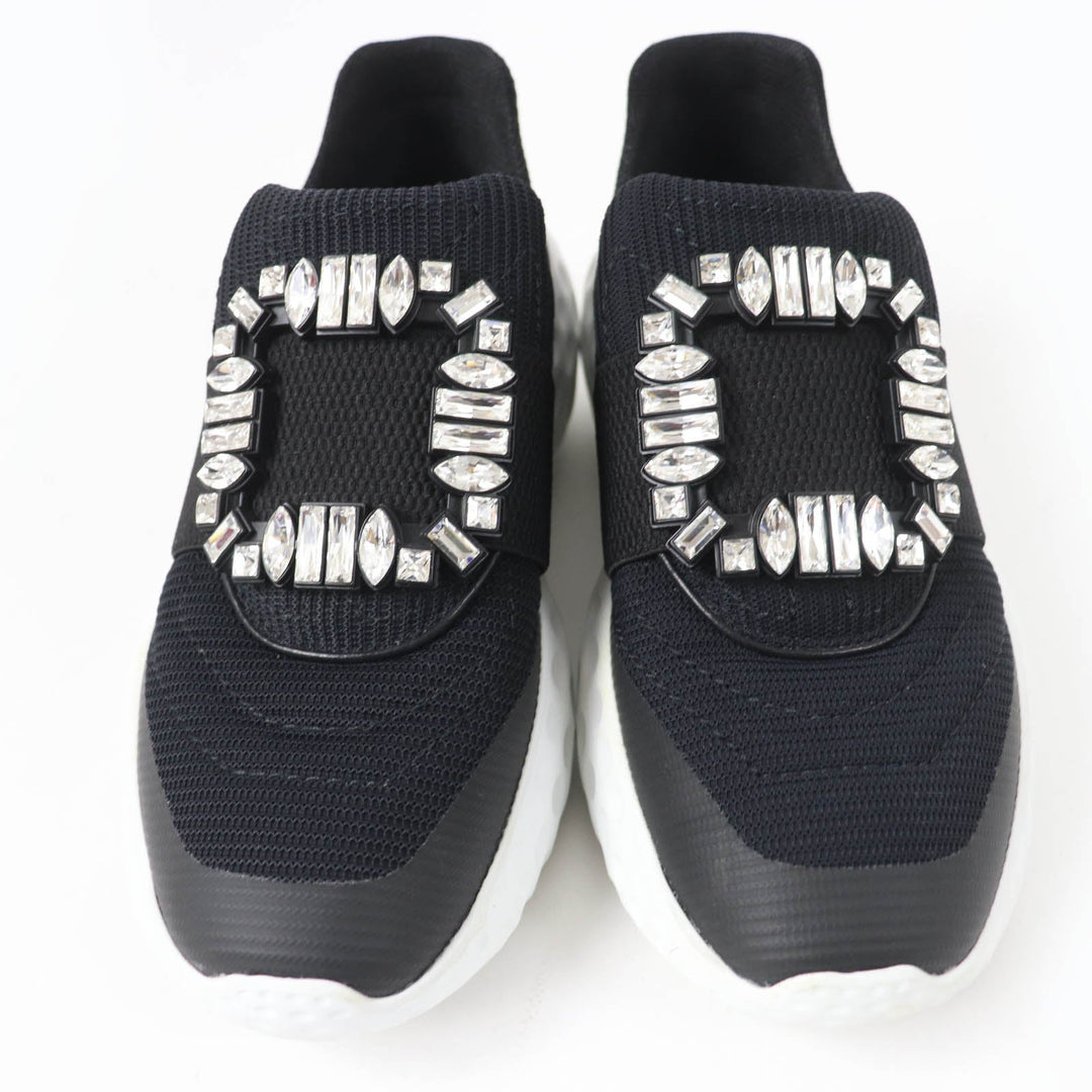 ROGERVIVIER sneakers Tech Fabric , Scuba Fabric , Leather black VIV RUN RIGHT Strass Buckle Sneakers Women 35 1/2 Used Authentic