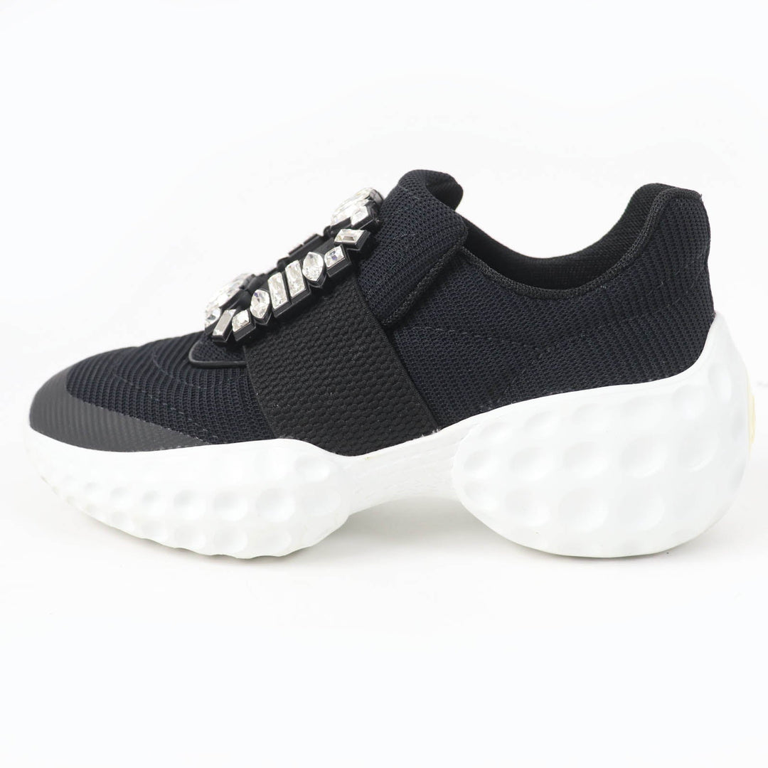 ROGERVIVIER sneakers Tech Fabric , Scuba Fabric , Leather black VIV RUN RIGHT Strass Buckle Sneakers Women 35 1/2 Used Authentic