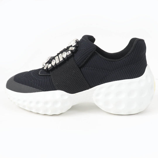 ROGERVIVIER sneakers Tech Fabric , Scuba Fabric , Leather black VIV RUN RIGHT Strass Buckle Sneakers Women 35 1/2 Used Authentic