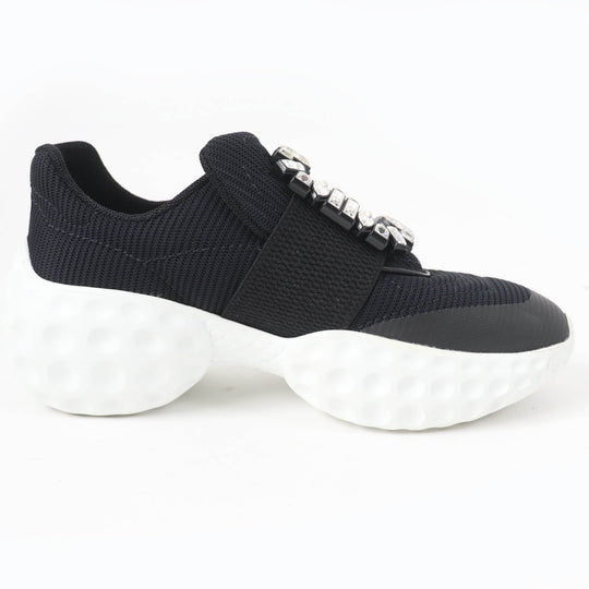 ROGERVIVIER sneakers Tech Fabric , Scuba Fabric , Leather black VIV RUN RIGHT Strass Buckle Sneakers Women 35 1/2 Used Authentic