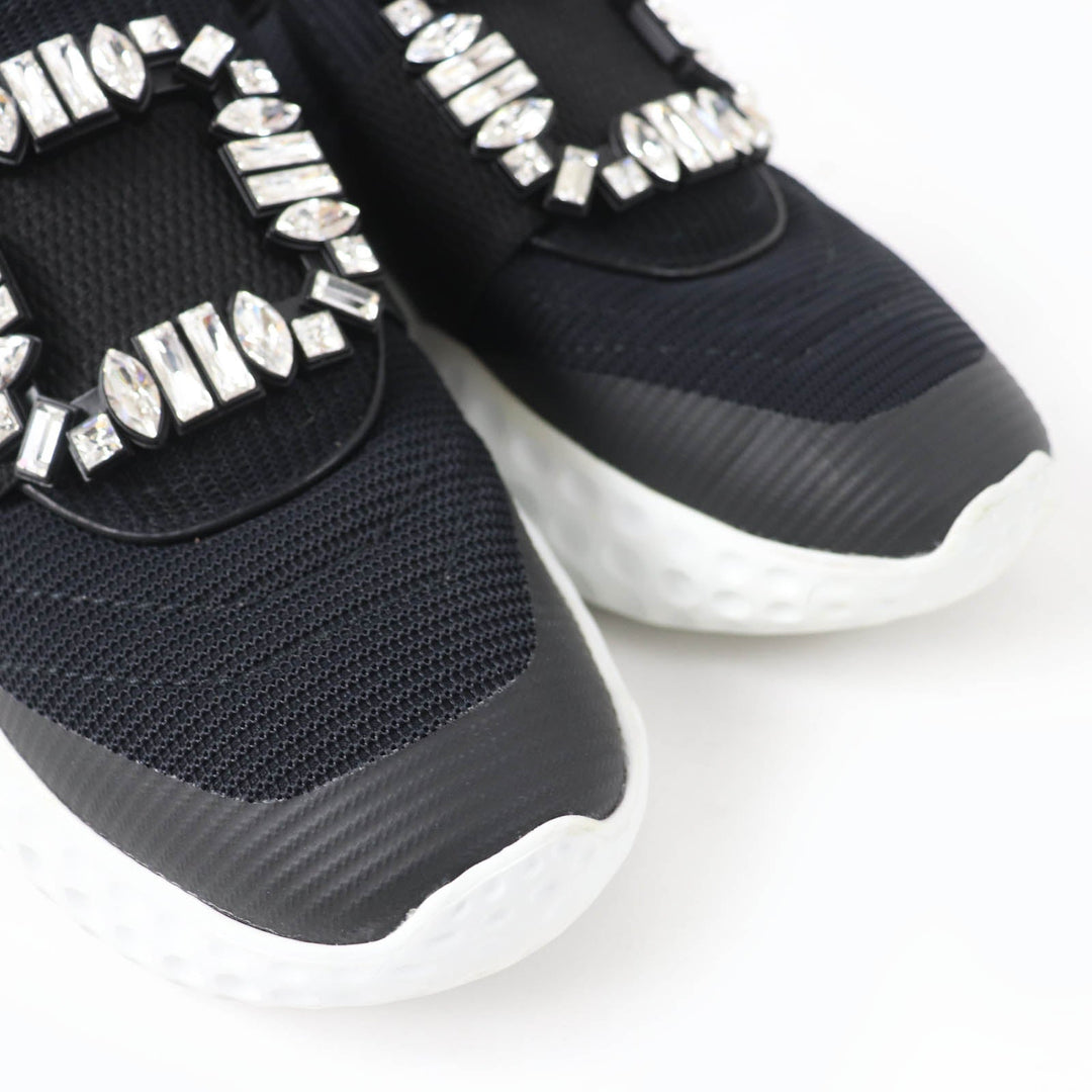 ROGERVIVIER sneakers Tech Fabric , Scuba Fabric , Leather black VIV RUN RIGHT Strass Buckle Sneakers Women 35 1/2 Used Authentic