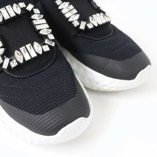 ROGERVIVIER sneakers Tech Fabric , Scuba Fabric , Leather black VIV RUN RIGHT Strass Buckle Sneakers Women 35 1/2 Used Authentic