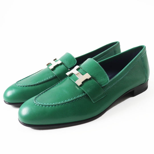 HERMES loafers Main: Leather green moccasins paris Women 37 Used Authentic