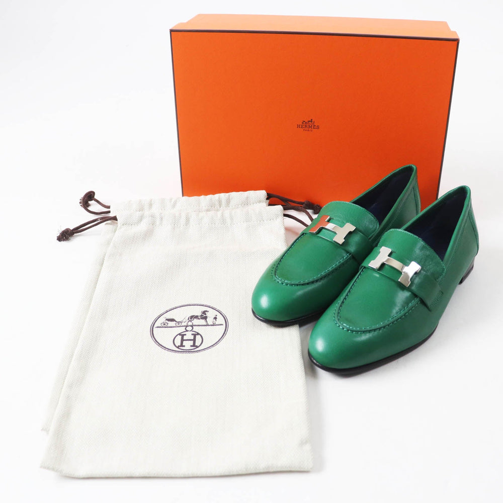 HERMES loafers Main: Leather green moccasins paris Women 37 Used Authentic