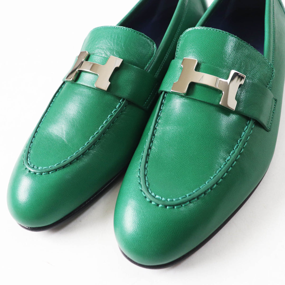 HERMES loafers Main: Leather green moccasins paris Women 37 Used Authentic