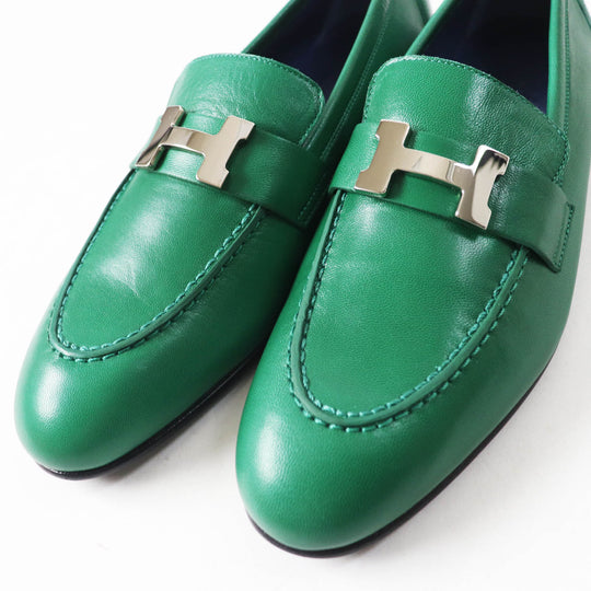 HERMES loafers Main: Leather green moccasins paris Women 37 Used Authentic
