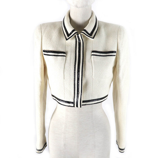 CHANEL Jacket 95P P04690 Outer: 100% cotton, Lining: 95% silk, Lining: 5% other Ivory black Women 36 Used Authentic