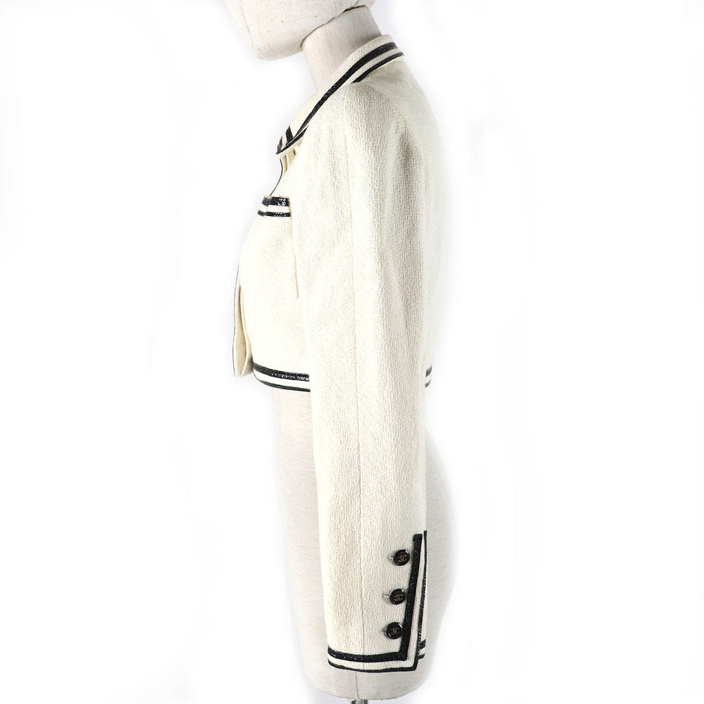 CHANEL Jacket 95P P04690 Outer: 100% cotton, Lining: 95% silk, Lining: 5% other Ivory black Women 36 Used Authentic