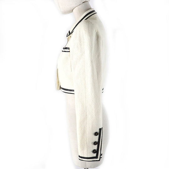 CHANEL Jacket 95P P04690 Outer: 100% cotton, Lining: 95% silk, Lining: 5% other Ivory black Women 36 Used Authentic