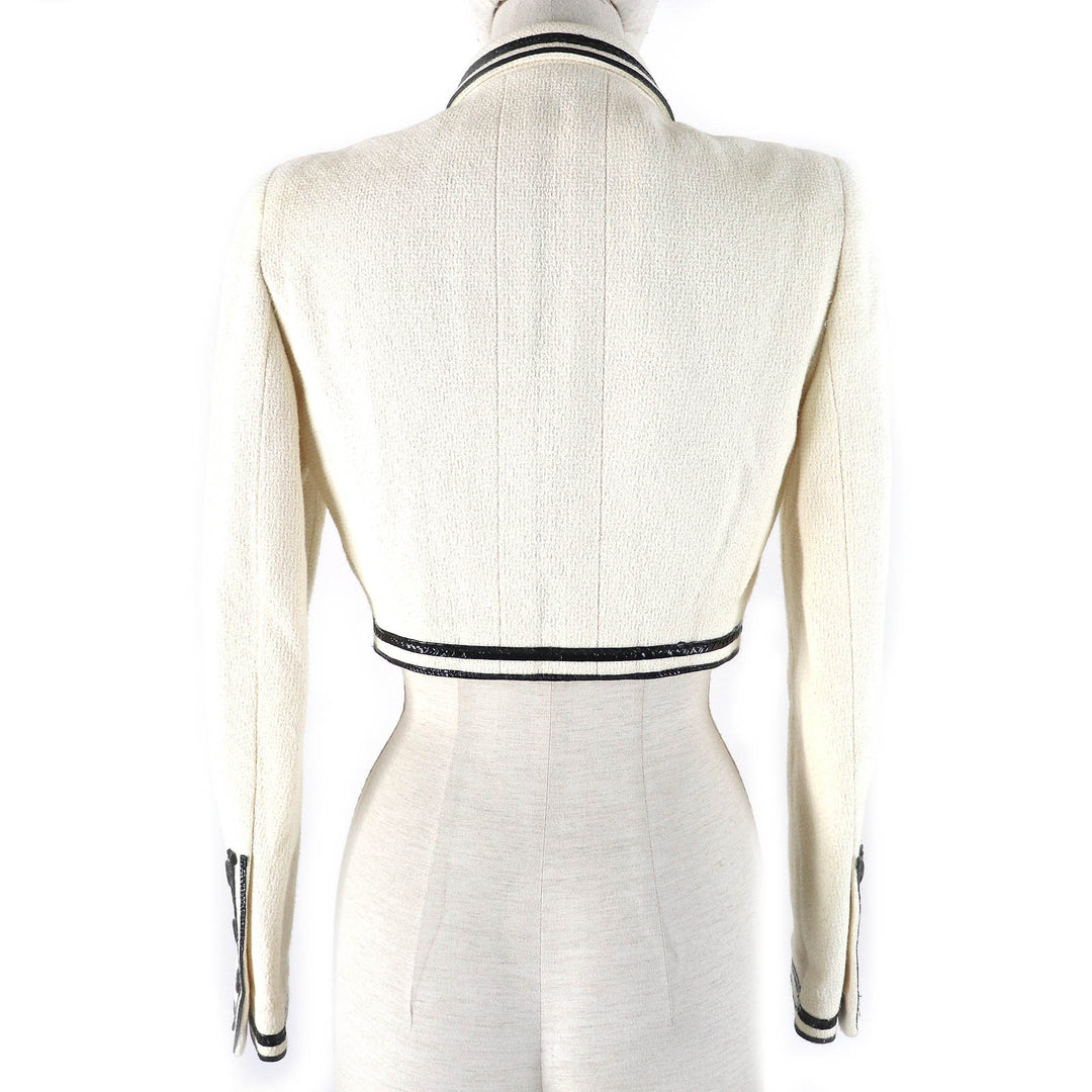 CHANEL Jacket 95P P04690 Outer: 100% cotton, Lining: 95% silk, Lining: 5% other Ivory black Women 36 Used Authentic