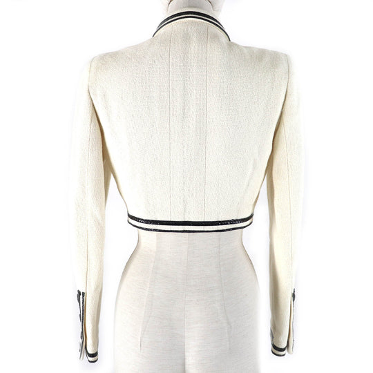 CHANEL Jacket 95P P04690 Outer: 100% cotton, Lining: 95% silk, Lining: 5% other Ivory black Women 36 Used Authentic