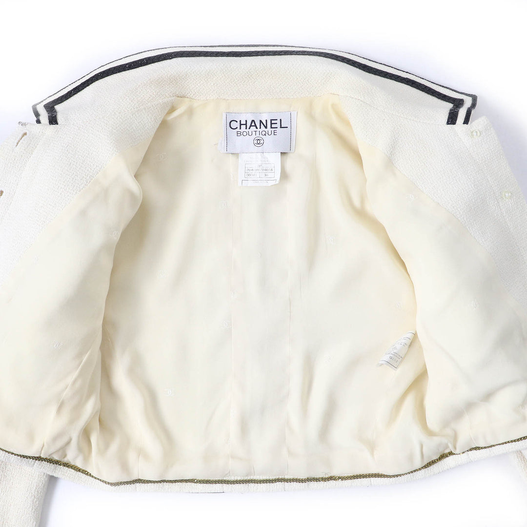 CHANEL Jacket 95P P04690 Outer: 100% cotton, Lining: 95% silk, Lining: 5% other Ivory black Women 36 Used Authentic