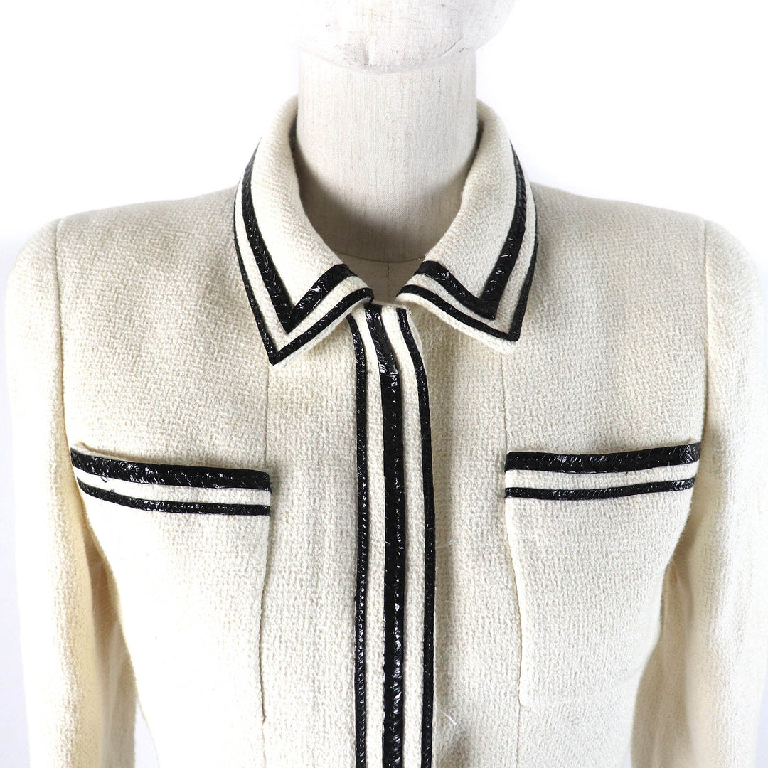 CHANEL Jacket 95P P04690 Outer: 100% cotton, Lining: 95% silk, Lining: 5% other Ivory black Women 36 Used Authentic
