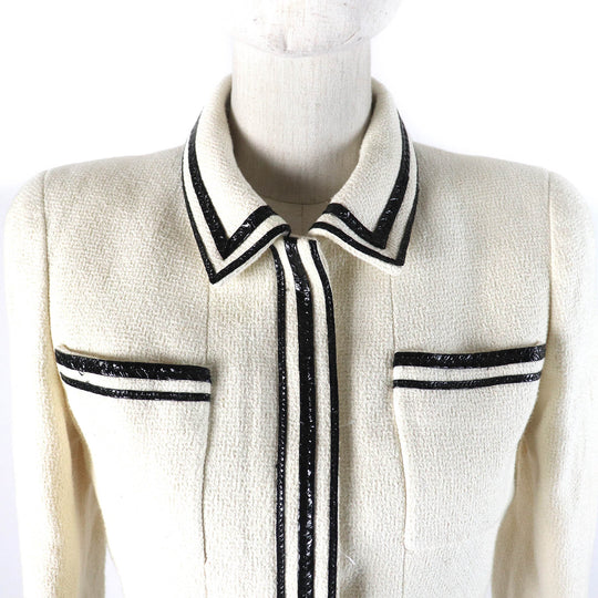 CHANEL Jacket 95P P04690 Outer: 100% cotton, Lining: 95% silk, Lining: 5% other Ivory black Women 36 Used Authentic