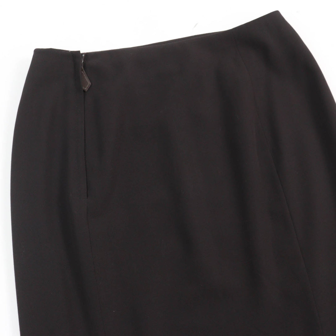 HERMES Tight Skirt Main: 100% wool, Part: Cowhide, Lining: 100% silk Dark brown Women 36 Used Authentic