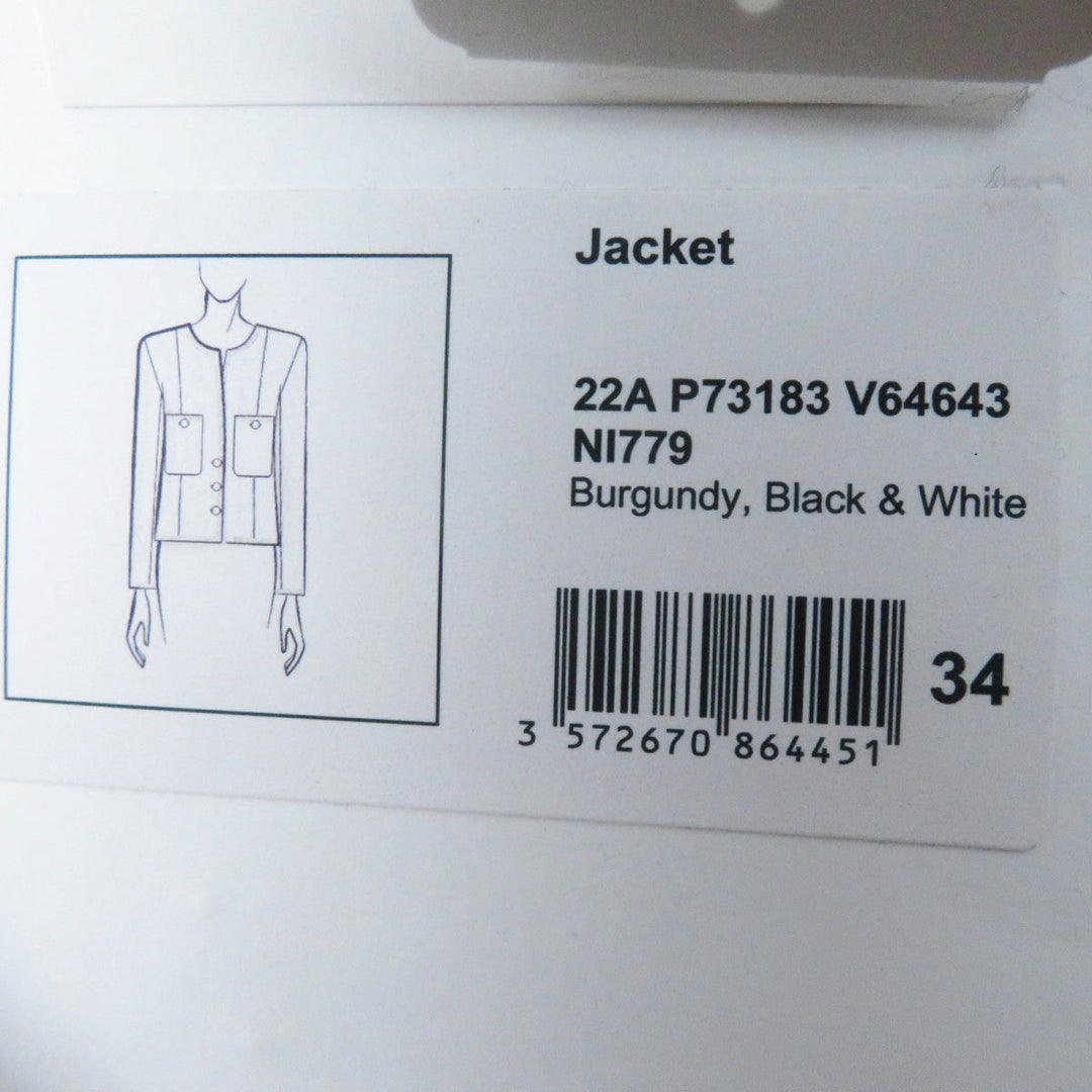 CHANEL Jacket 22A P73183 Outer: 98% wool, Outer: 2% viscose (rayon), Lining: 100% silk Burgundy Black White Women 34 Used Authentic