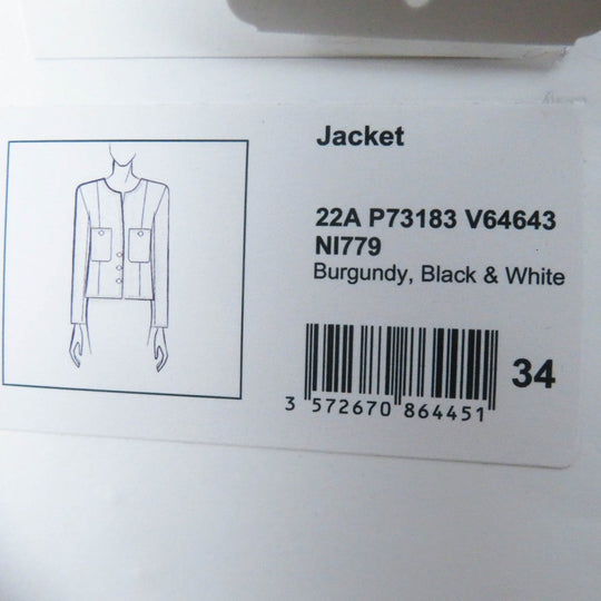 CHANEL Jacket 22A P73183 Outer: 98% wool, Outer: 2% viscose (rayon), Lining: 100% silk Burgundy Black White Women 34 Used Authentic