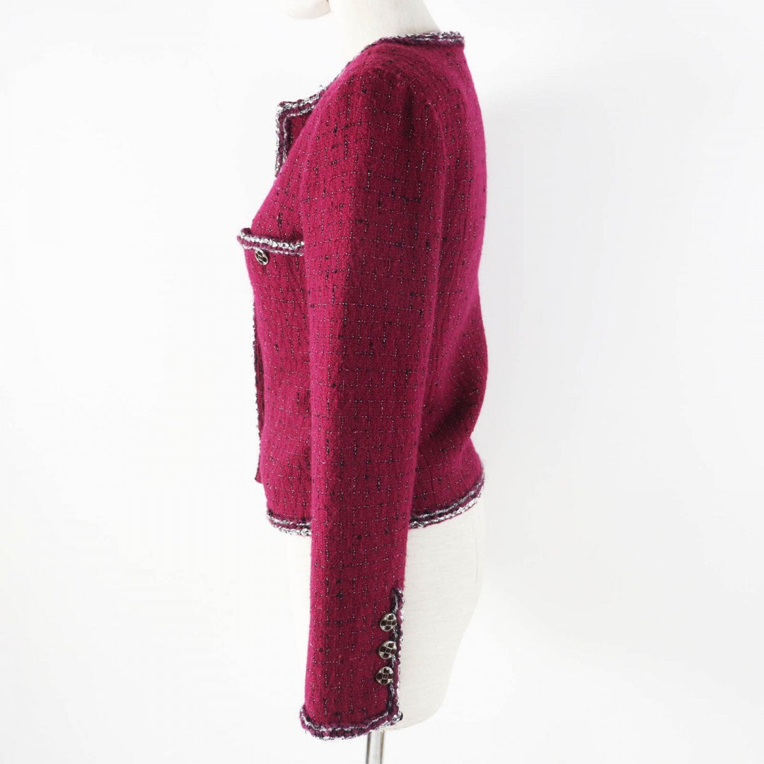 CHANEL Jacket 22A P73183 Outer: 98% wool, Outer: 2% viscose (rayon), Lining: 100% silk Burgundy Black White Women 34 Used Authentic