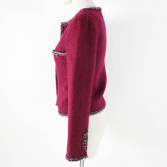 CHANEL Jacket 22A P73183 Outer: 98% wool, Outer: 2% viscose (rayon), Lining: 100% silk Burgundy Black White Women 34 Used Authentic