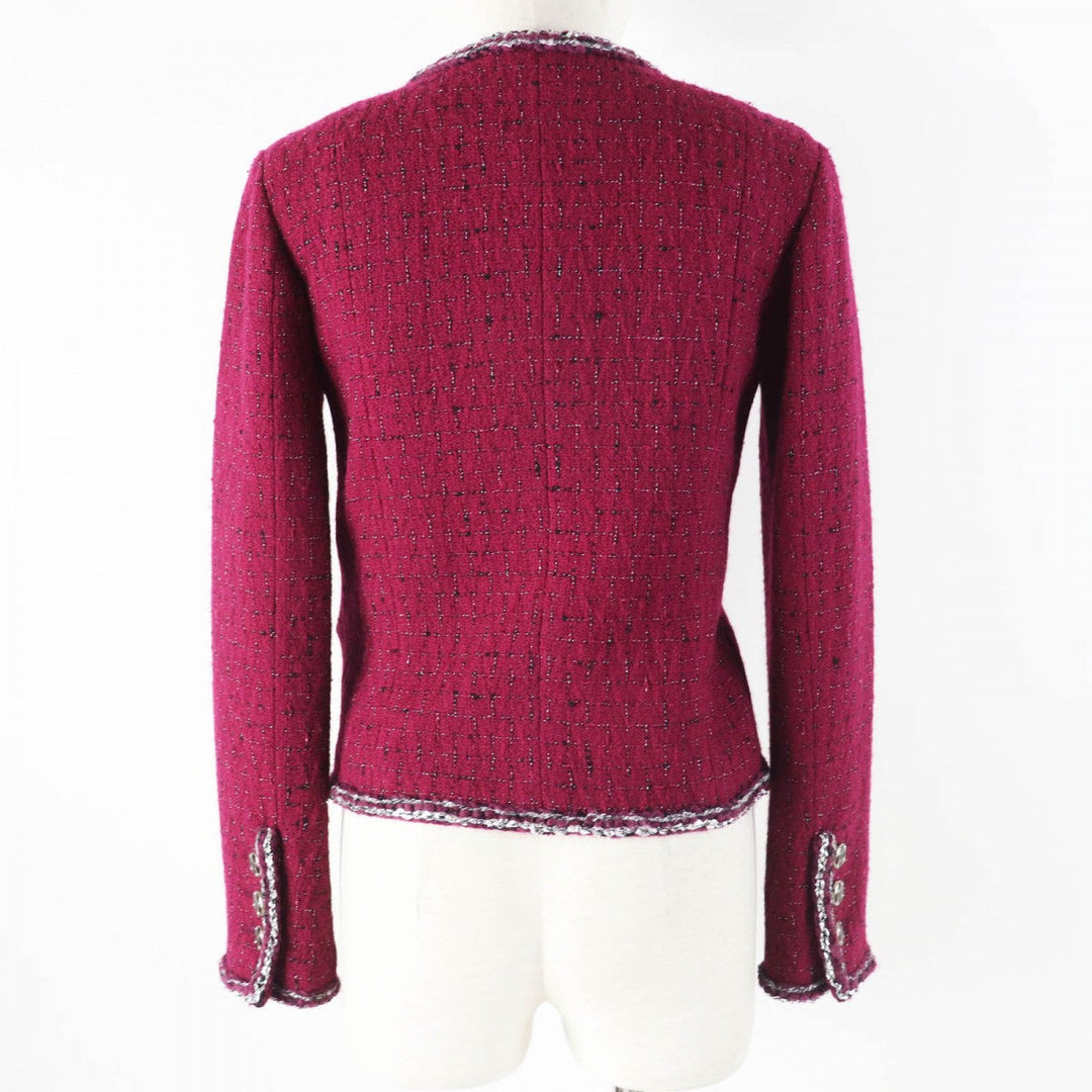CHANEL Jacket 22A P73183 Outer: 98% wool, Outer: 2% viscose (rayon), Lining: 100% silk Burgundy Black White Women 34 Used Authentic