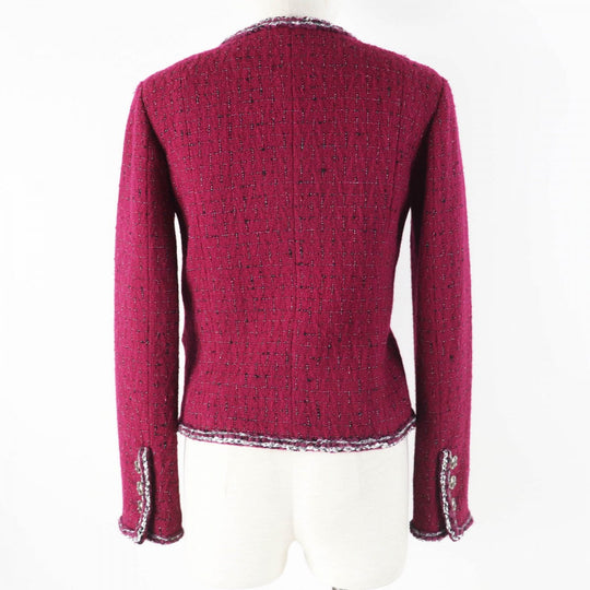 CHANEL Jacket 22A P73183 Outer: 98% wool, Outer: 2% viscose (rayon), Lining: 100% silk Burgundy Black White Women 34 Used Authentic