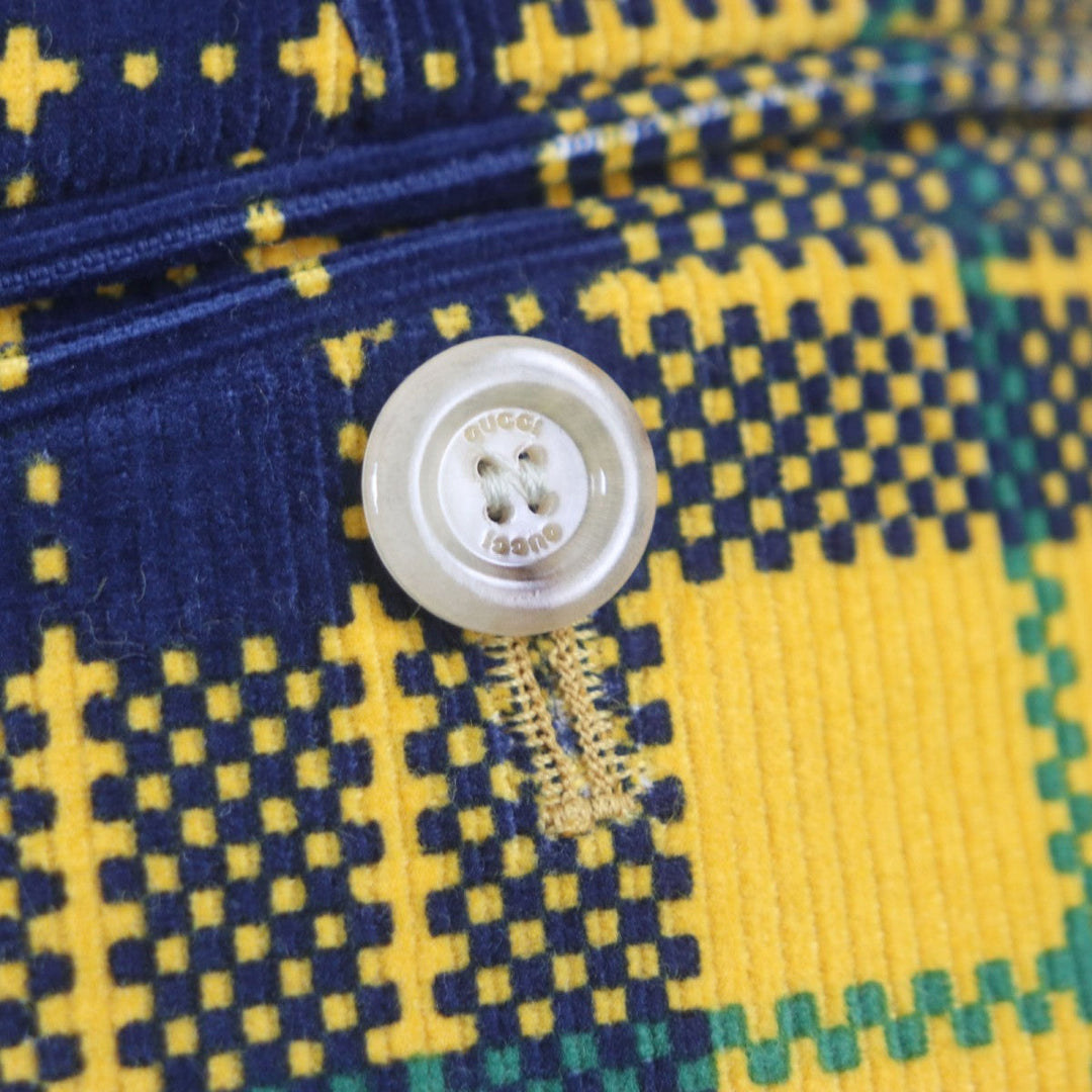 GUCCI slacks 714622 Main: 100% cotton, Lining: 100% rayon, Lining: 100% cotton yellow Straight-Leg Checked Tartan Cotton Pant mens 48 Used Authentic