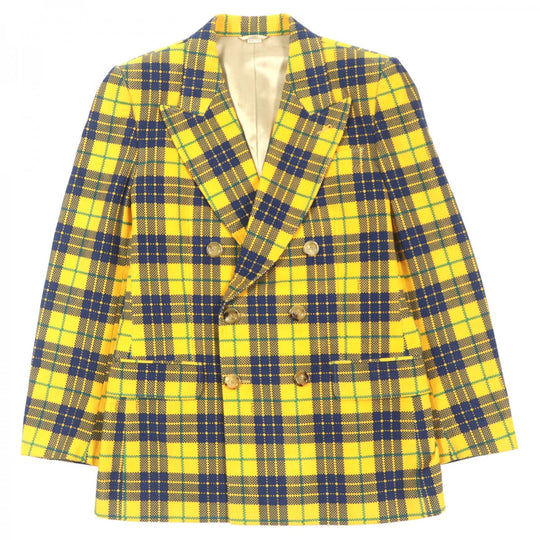 GUCCI tailored jacket 714971 Main: 100% cotton, Lining: 100% rayon, Sleeve lining: 100% cupra, Lining: 100% cotton yellow Double-Breasted Checked Cotton-Corduroy Blazer mens 50 Used Authentic