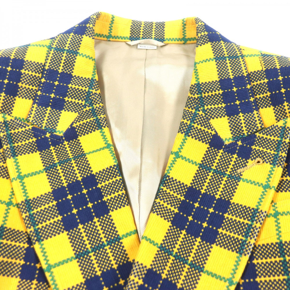 GUCCI tailored jacket 714971 Main: 100% cotton, Lining: 100% rayon, Sleeve lining: 100% cupra, Lining: 100% cotton yellow Double-Breasted Checked Cotton-Corduroy Blazer mens 50 Used Authentic
