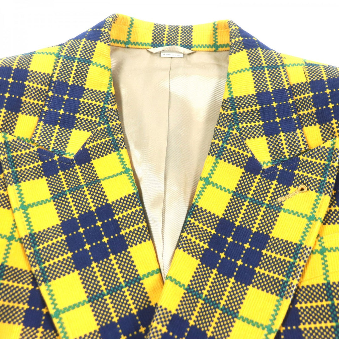 GUCCI tailored jacket 714971 Main: 100% cotton, Lining: 100% rayon, Sleeve lining: 100% cupra, Lining: 100% cotton yellow Double-Breasted Checked Cotton-Corduroy Blazer mens 50 Used Authentic