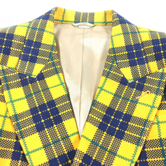 GUCCI tailored jacket 714971 Main: 100% cotton, Lining: 100% rayon, Sleeve lining: 100% cupra, Lining: 100% cotton yellow Double-Breasted Checked Cotton-Corduroy Blazer mens 50 Used Authentic