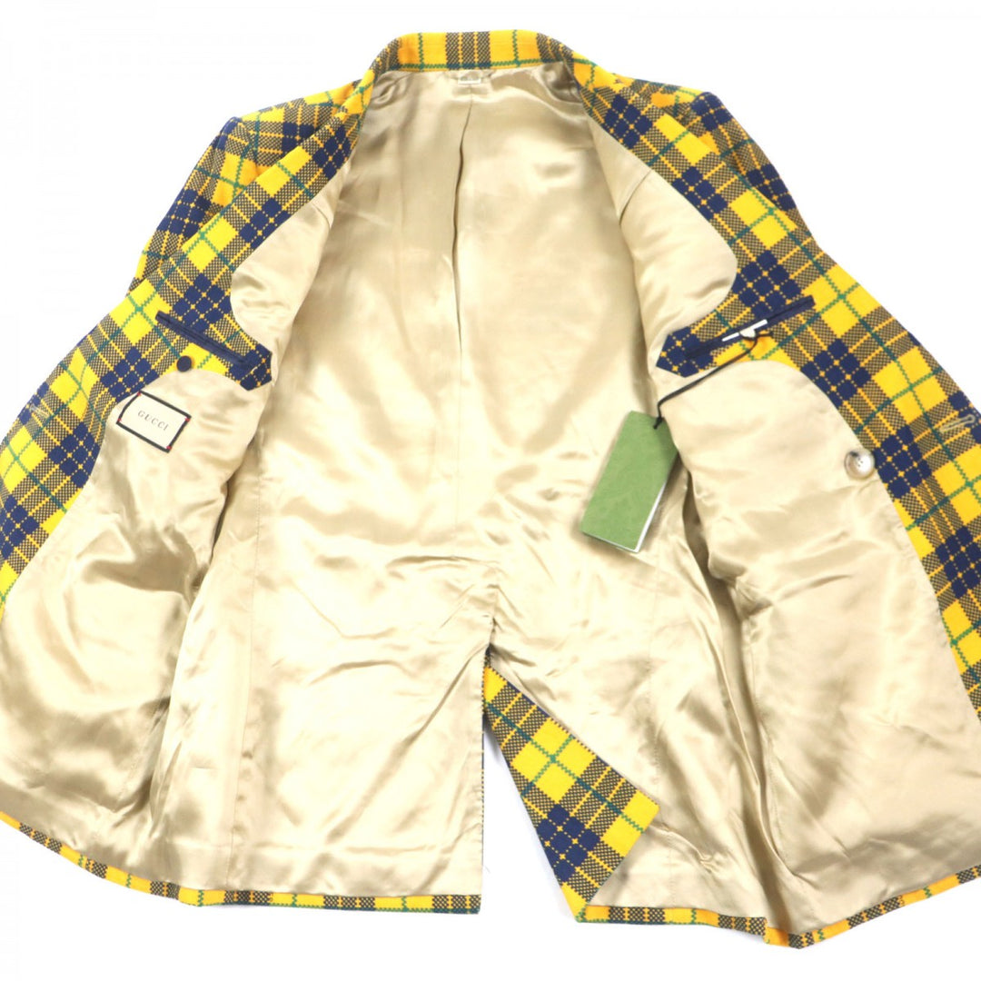 GUCCI tailored jacket 714971 Main: 100% cotton, Lining: 100% rayon, Sleeve lining: 100% cupra, Lining: 100% cotton yellow Double-Breasted Checked Cotton-Corduroy Blazer mens 50 Used Authentic