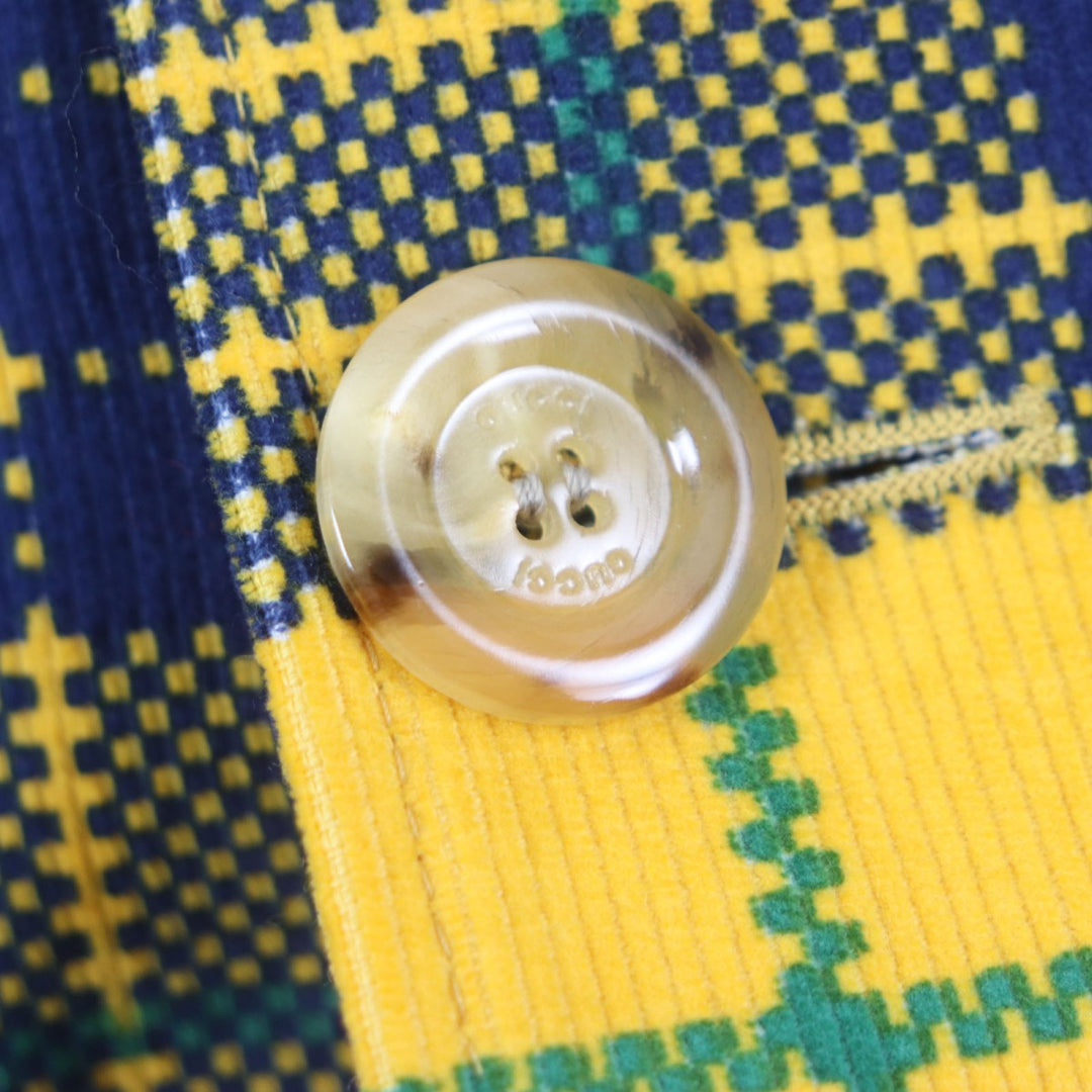 GUCCI tailored jacket 714971 Main: 100% cotton, Lining: 100% rayon, Sleeve lining: 100% cupra, Lining: 100% cotton yellow Double-Breasted Checked Cotton-Corduroy Blazer mens 50 Used Authentic